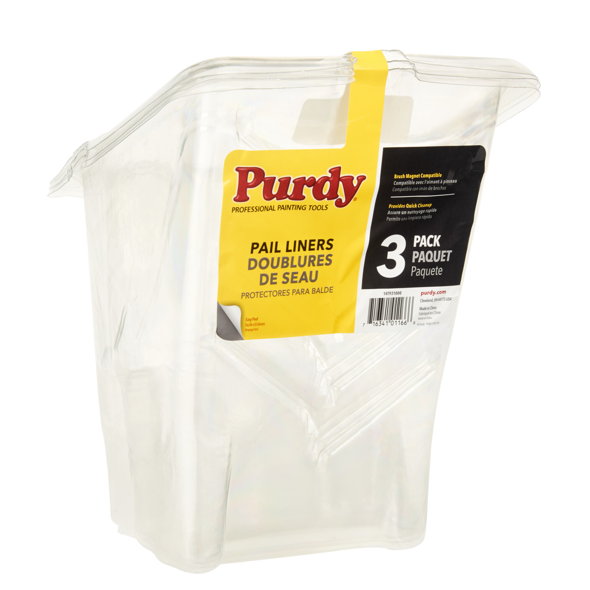 Purdy Paint Pail Liners, 3-Pk., Clear, Brush Magnet Compatible, Model# 14T931000